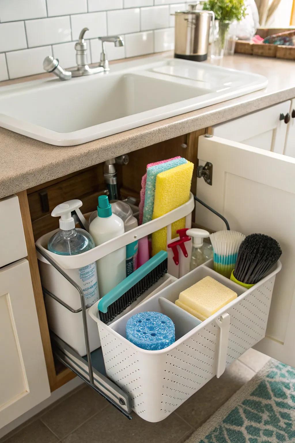 Under-sink storage keeps your kitchen tidy and organized.