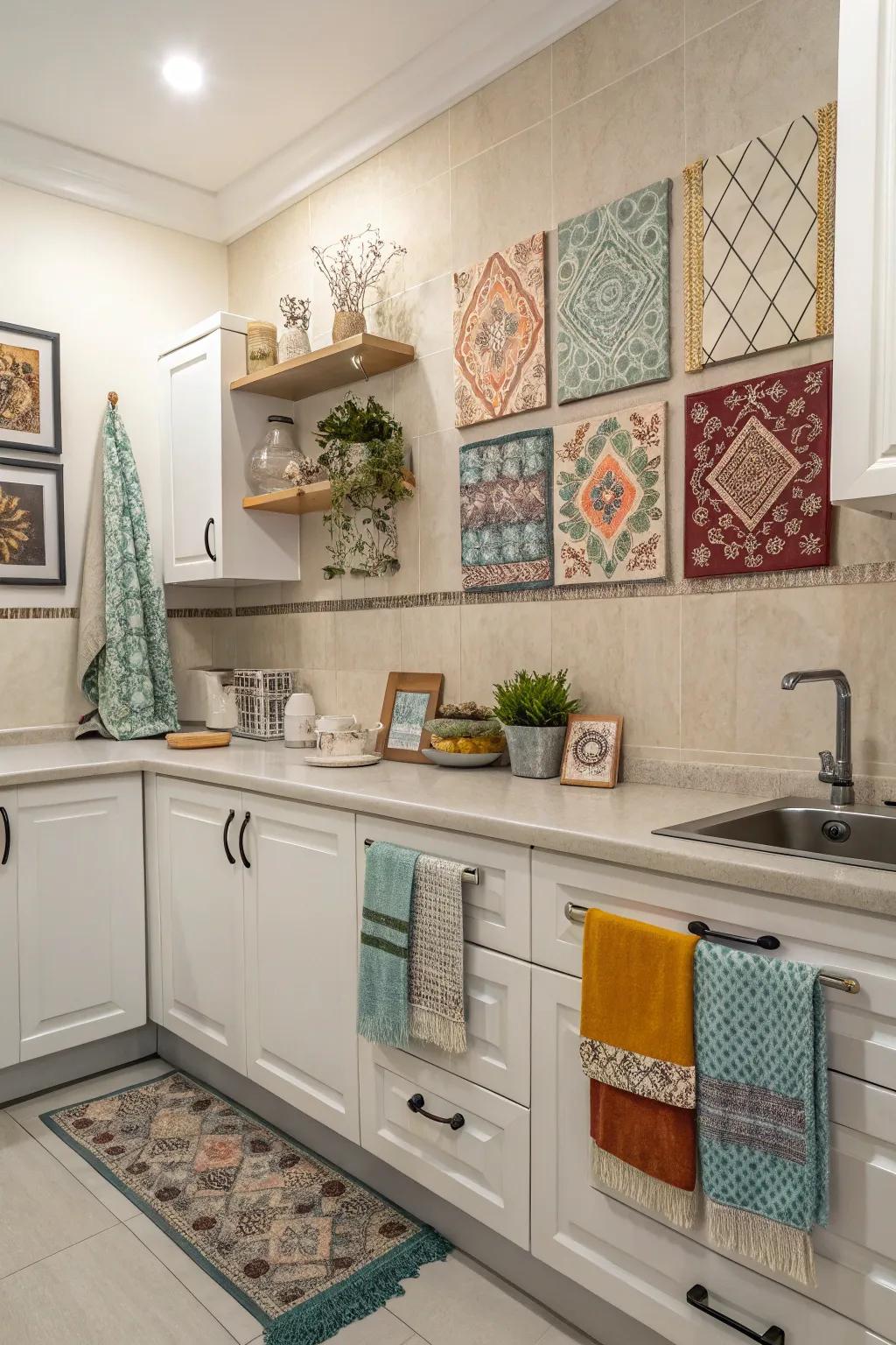 Achieve a cohesive appearance by coordinating cloth shades with other kitchen elements.