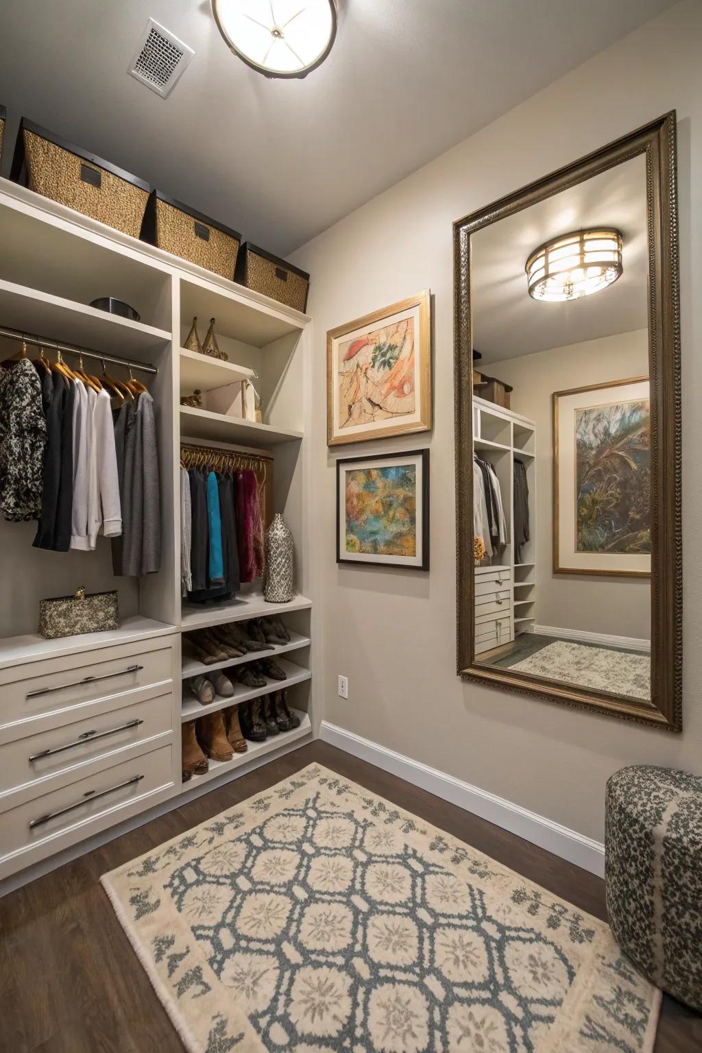 Decorative elements personalize and enhance your closet area.