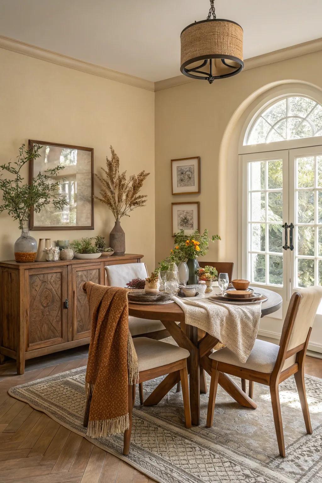 Earthy shades echo the peace of a lake house environment.