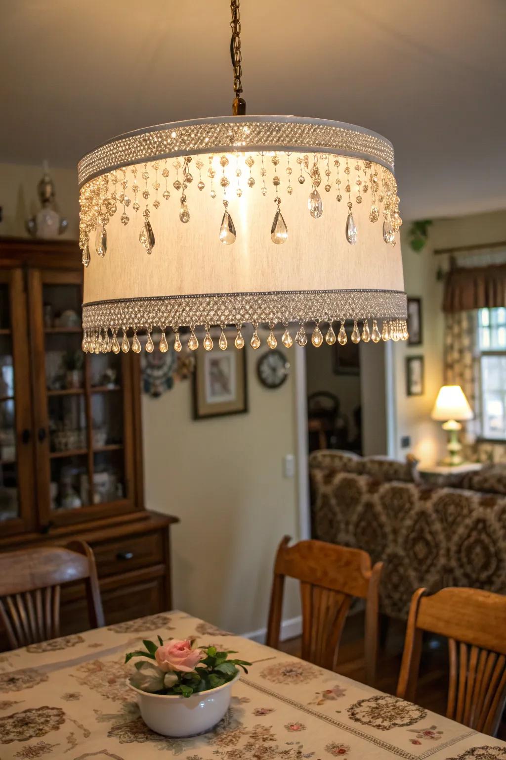<strong><em>Bring a touch of glamour with gem trim on your lampshade.</em></strong>” loading=”lazy” class=”pimg”>
	</picture><figcaption><strong><em>Bring a touch of glamour with gem trim on your lampshade.</em></strong></figcaption></figure>
<p><strong><em>Gems can turn a basic lampshade into an ornamental masterpiece.</em></strong> I once added a gem trim to a lampshade in my dining area, and it became a beloved conversation starter.</p>
<h3>You might give these a try:</h3>
<ul class=