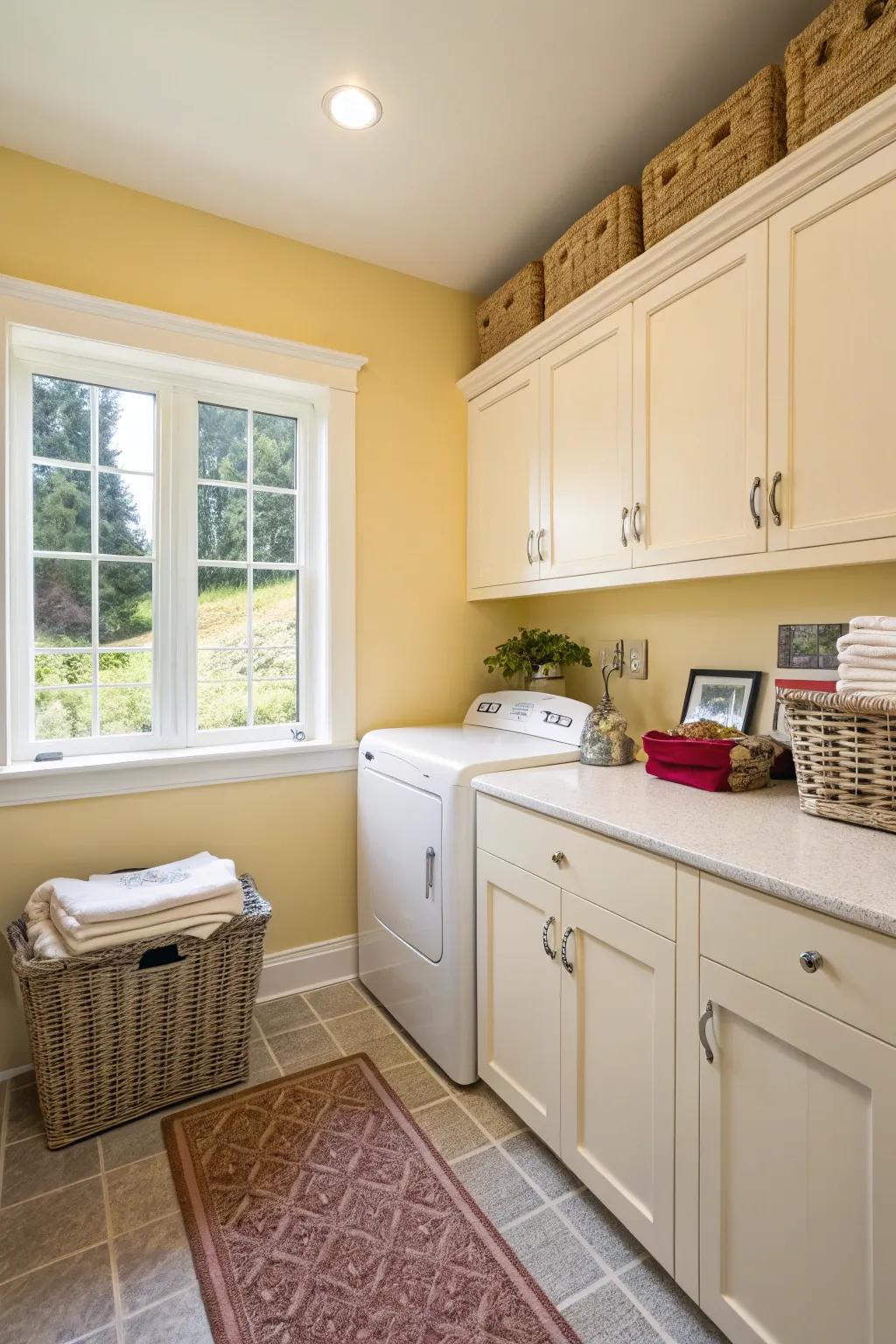 Honey yellow can illuminate your laundry area and your mood.