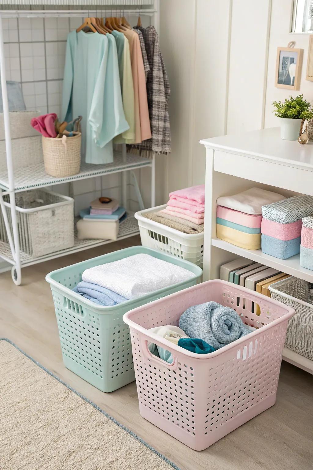 Sorting laundry is a snap with fashionable baskets and containers.