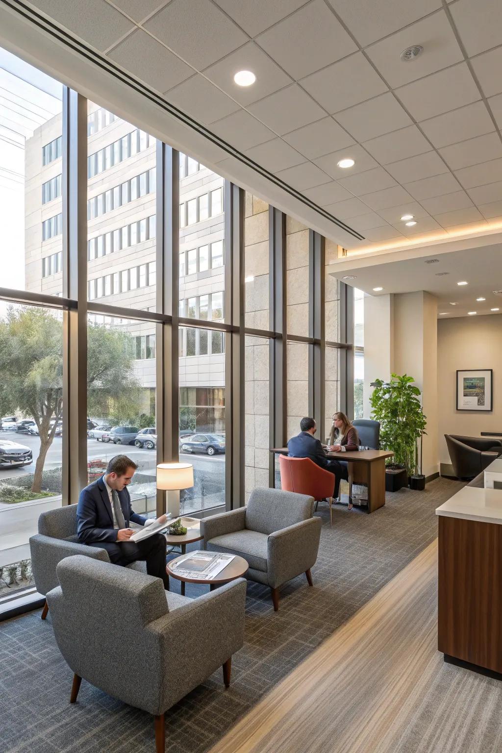 Comfortable seating is key to a welcoming office.