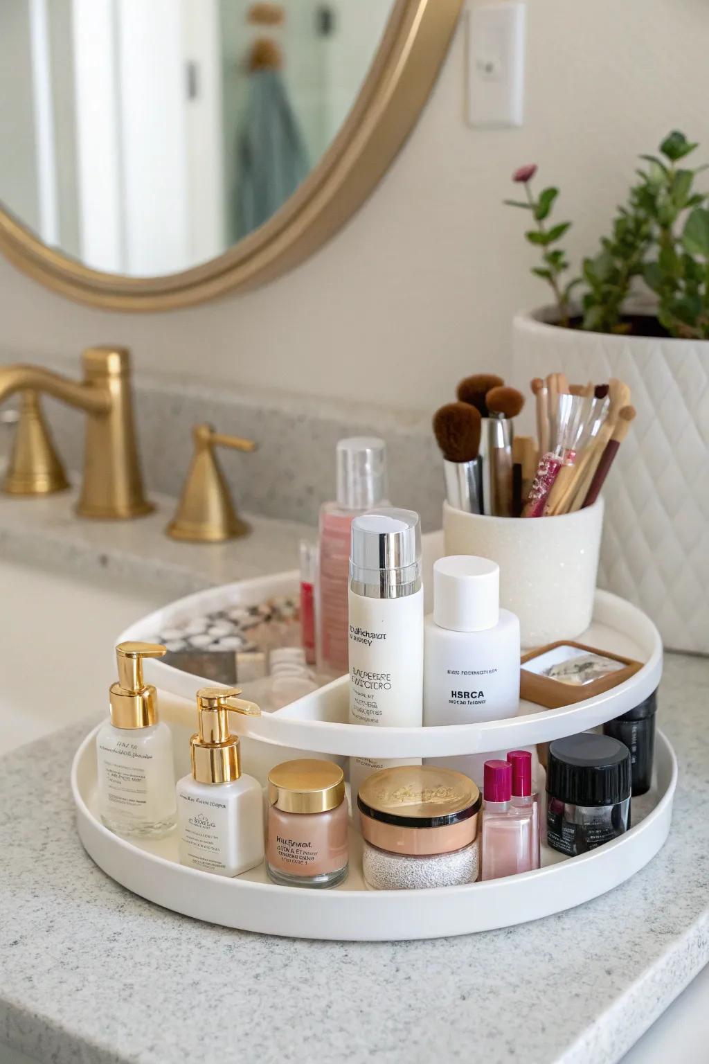 With a chic Lazy Susan, you can easily organize your bathroom essentials.