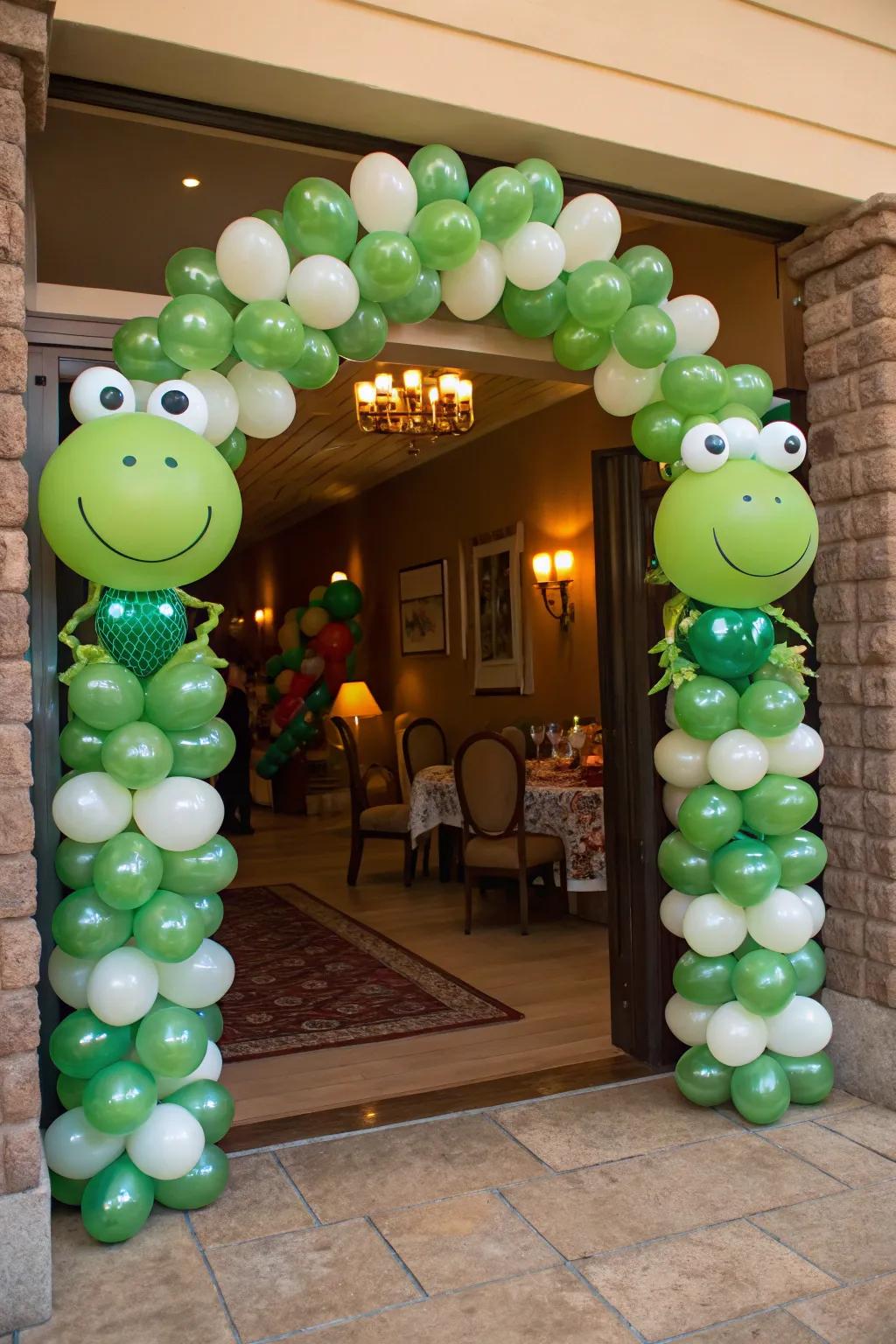 Amphibian balloons contribute whimsical charm to your party entrance.
