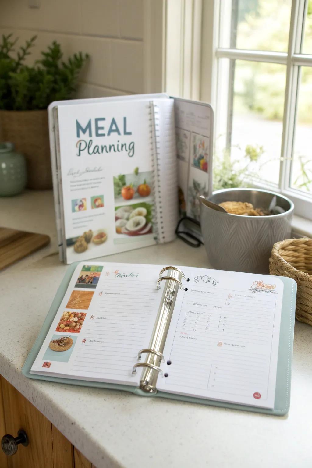 Meal schedule pages streamline your shopping and meal prep.