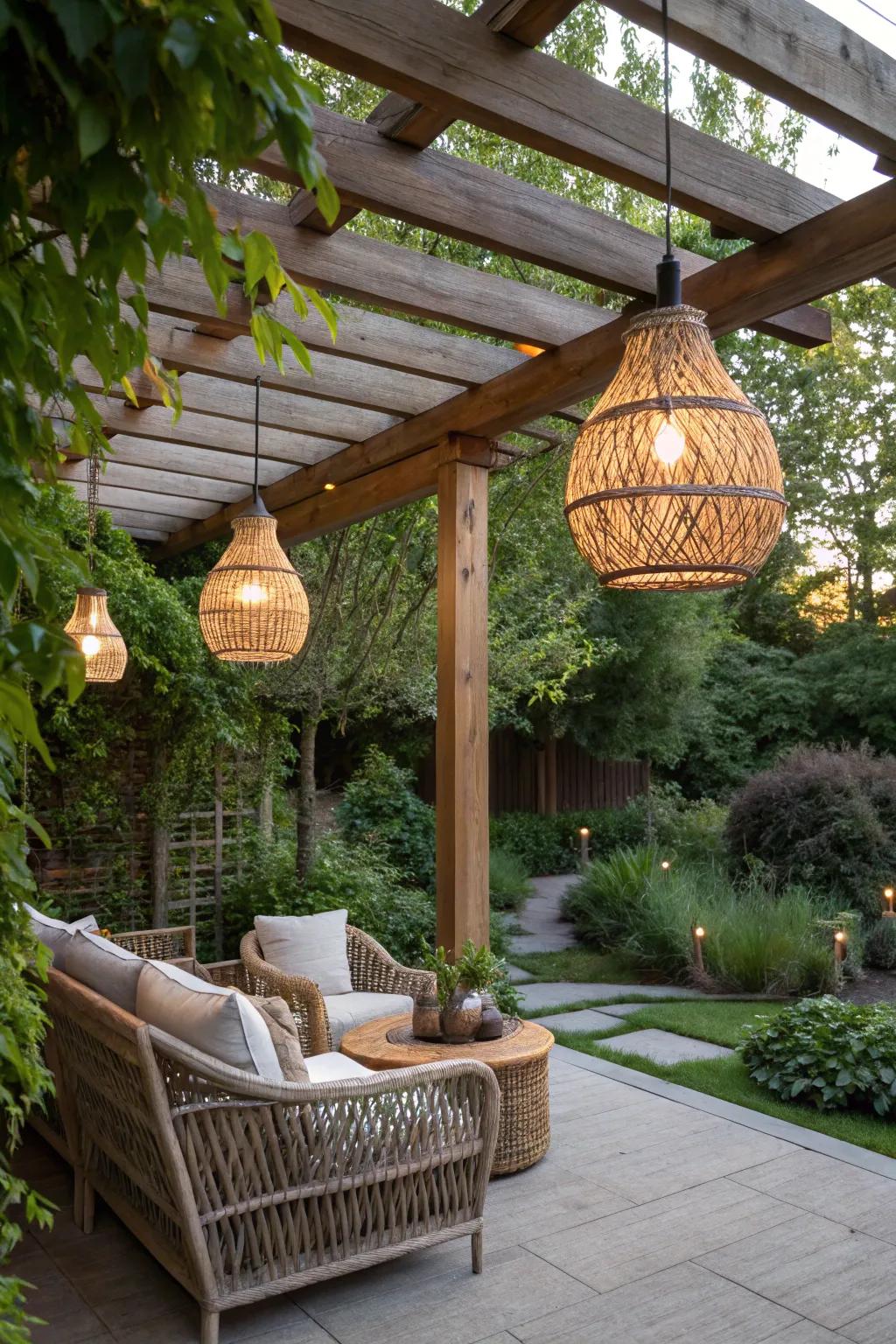 Wicker pendants introduce a natural element to your outdoor environments.