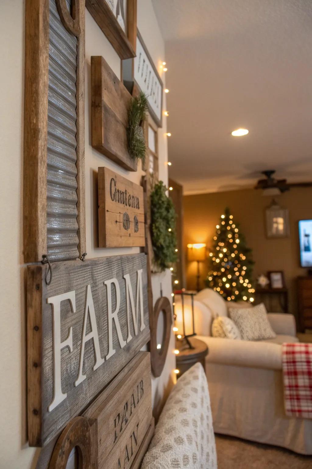 Vintage signs bring nostalgic charm to the walls.