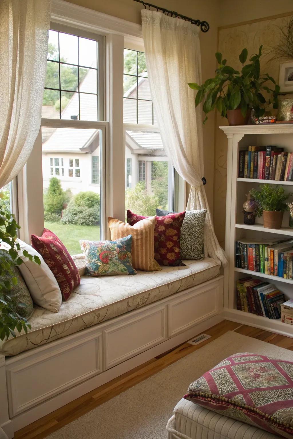 A tranquil window seat presenting a perfect nook for unwinding.