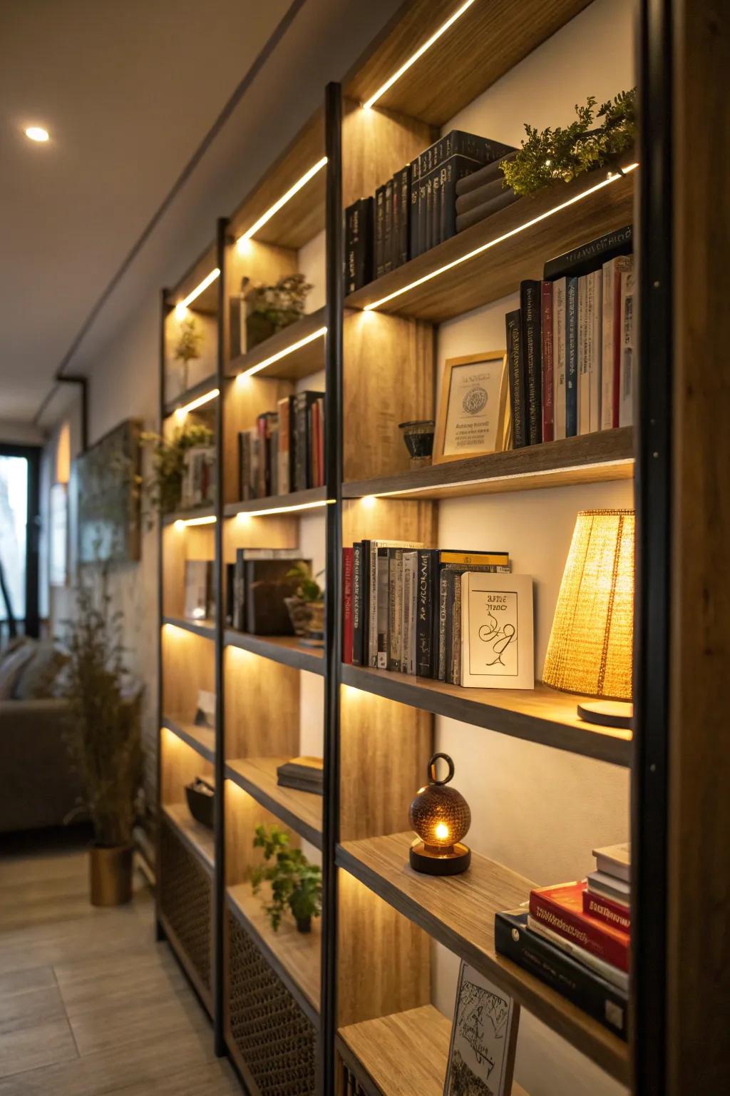Illumination can dramatically improve the charm of your bookshelves.