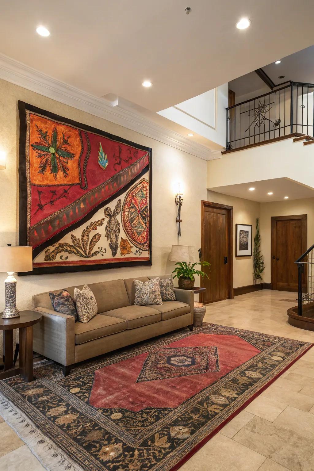 A foyer enhanced by a striking piece of art