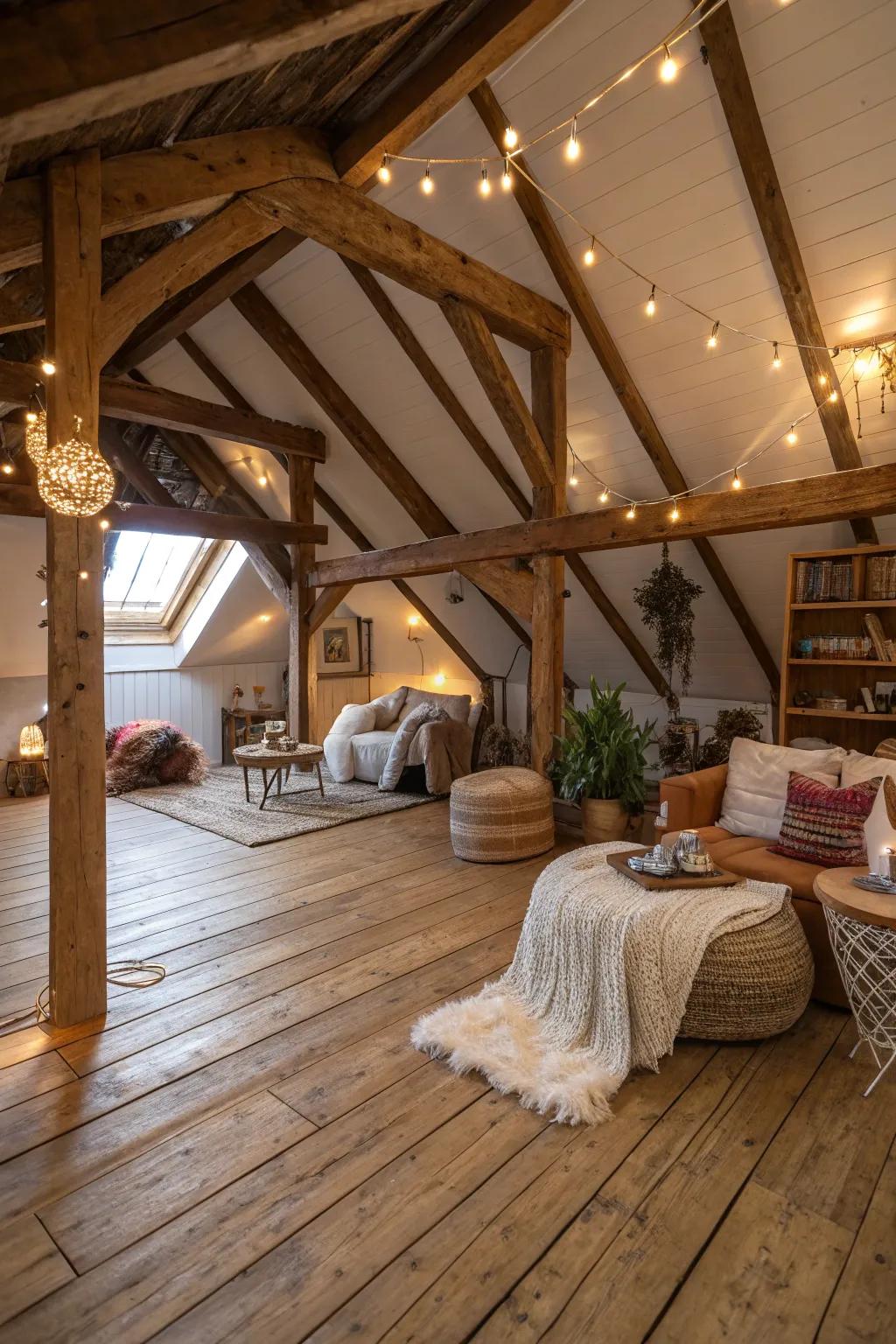 Timber details impart warmth to the industrial loft.