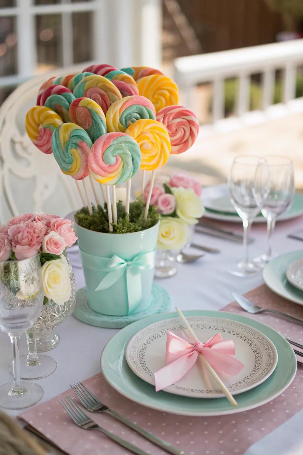 A themed color palette sweet treat blossom arrangement