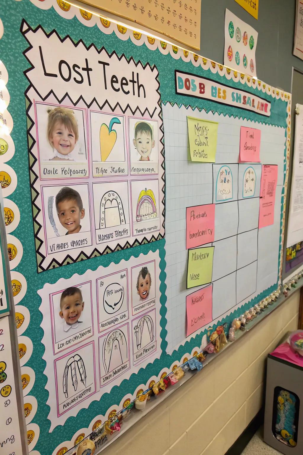 An interactive lost tooth tracker where pupils add decals for each tooth.