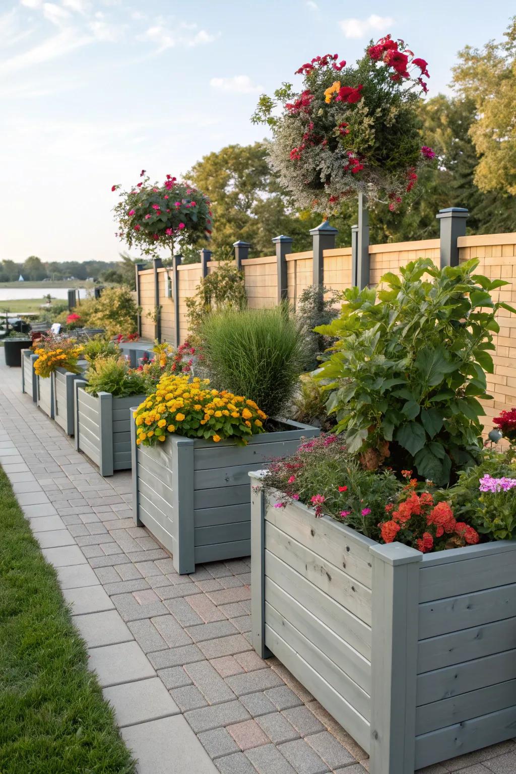 Achieve both seclusion and aesthetic pleasure through the strategic placement of lofty planter containers.