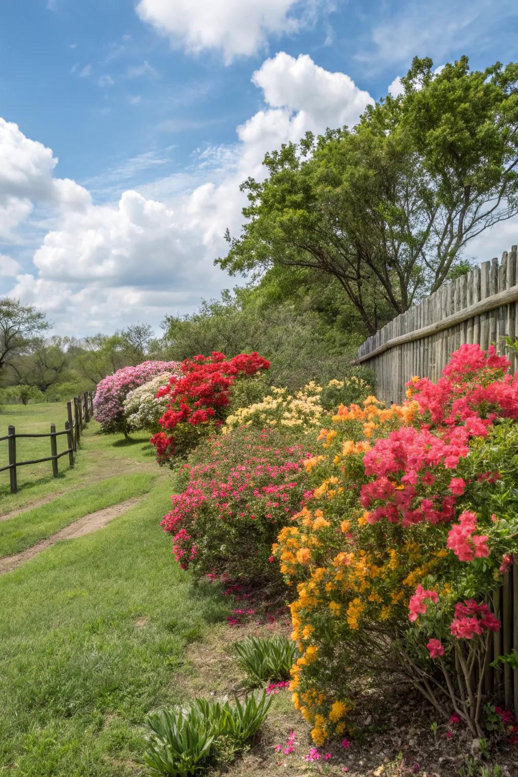 Flowering shrubs introduce color with minimal upkeep.