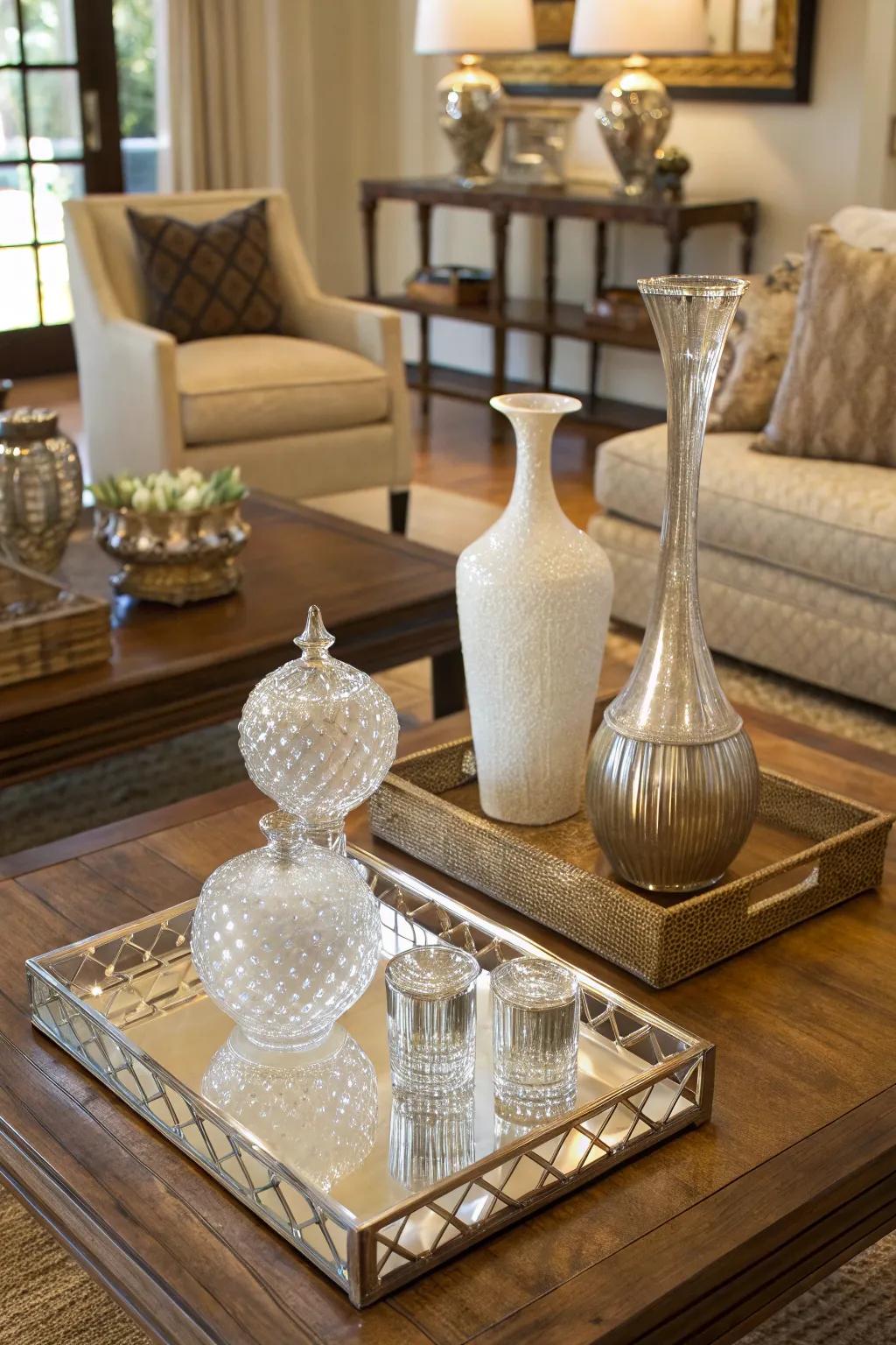 Acrylic items add a hint of modern elegance.