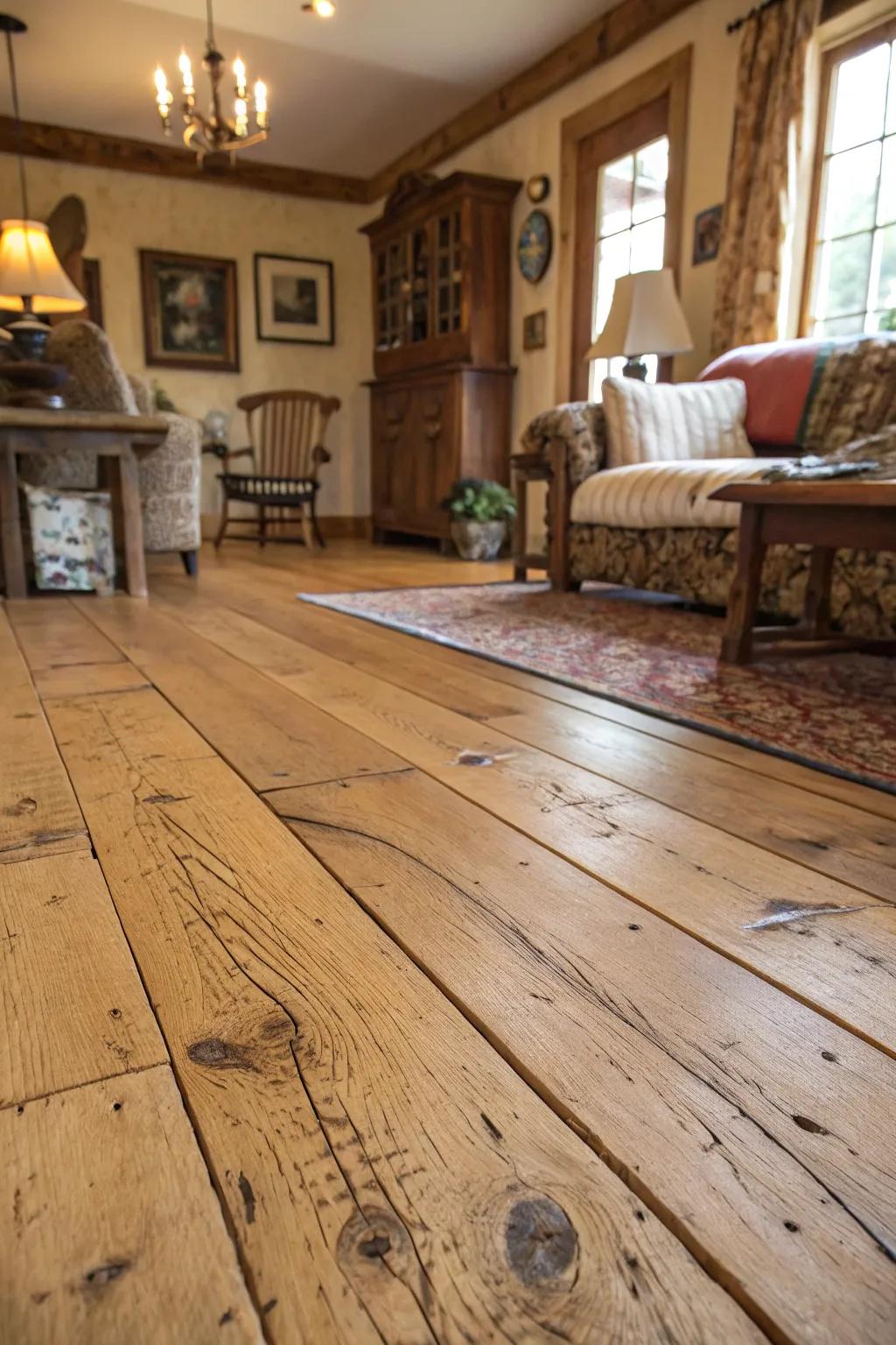 Revived wood floors infuse historical charm and sustainability.