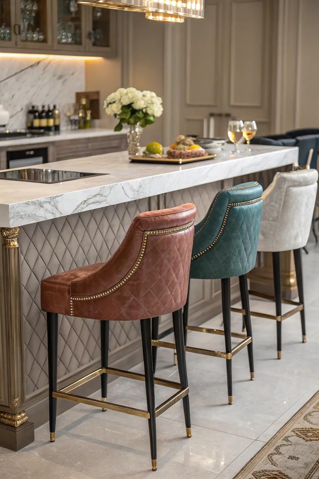 Designer bar seating introduces character to a kitchen island.