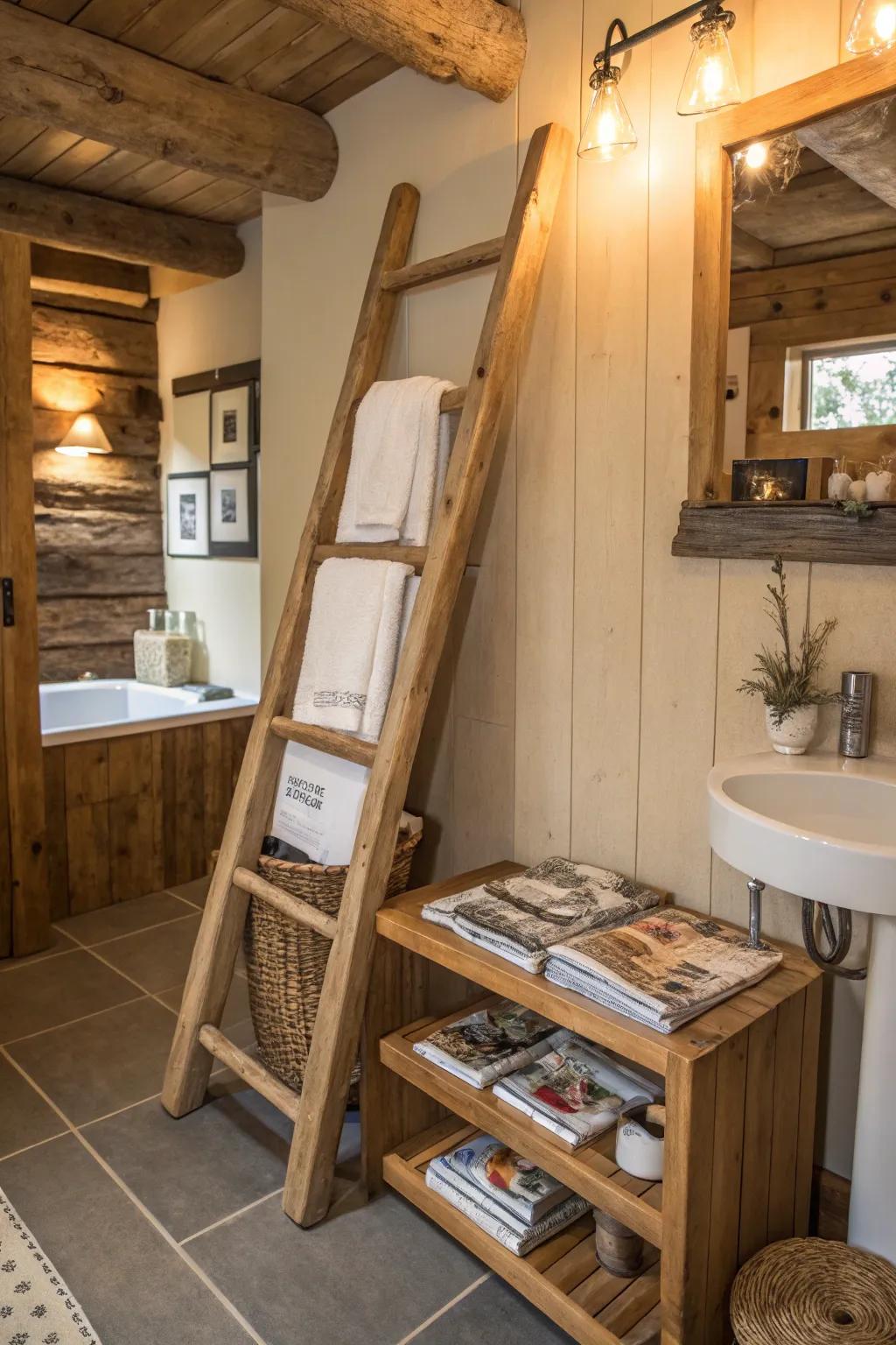Ladder shelves infuse a country feel with enhanced storage.