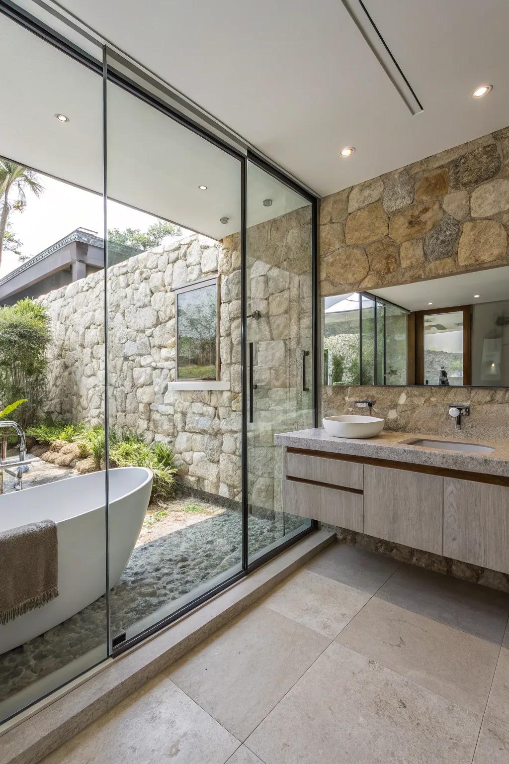 Refined materials encompassing vitrine and lithosphere for a contemporary finish.