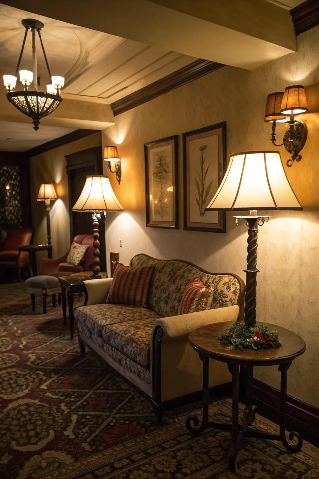 Soft lighting establishes a leisurely mood in the retreat.