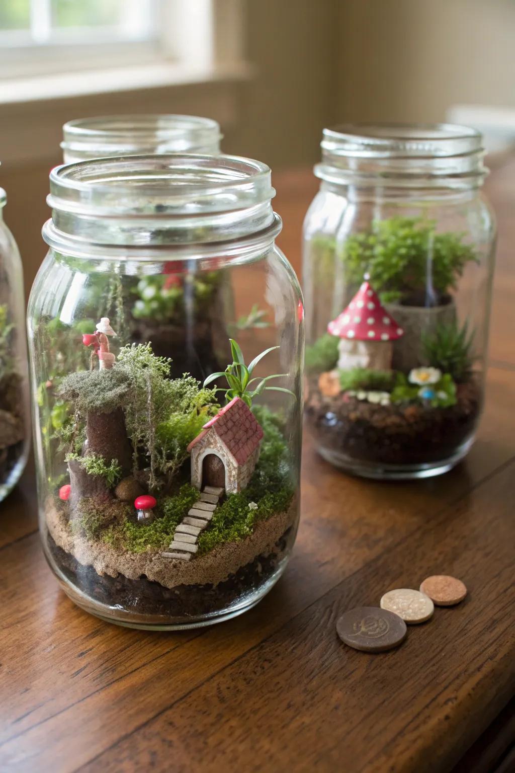 Create enchanting small environments with sprite backyards in antique containers.