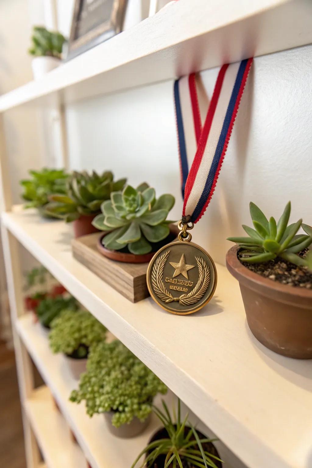 Use greenery to freshen up your medal display.