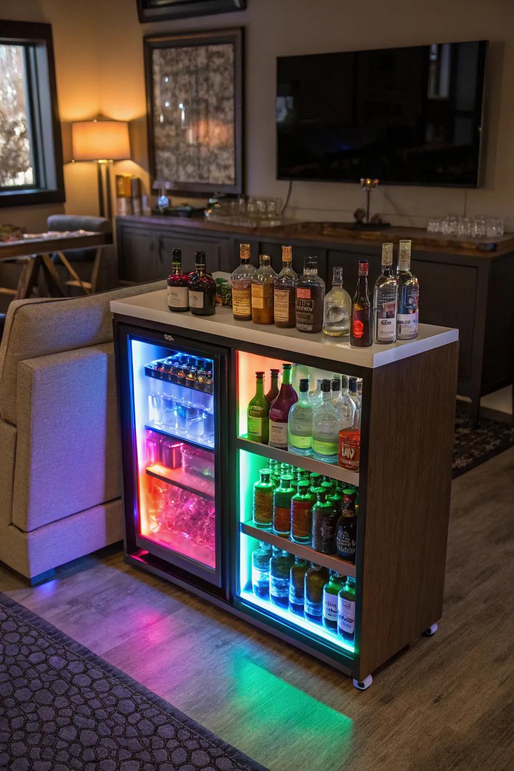 Colorful LED details introduce an energetic atmosphere.