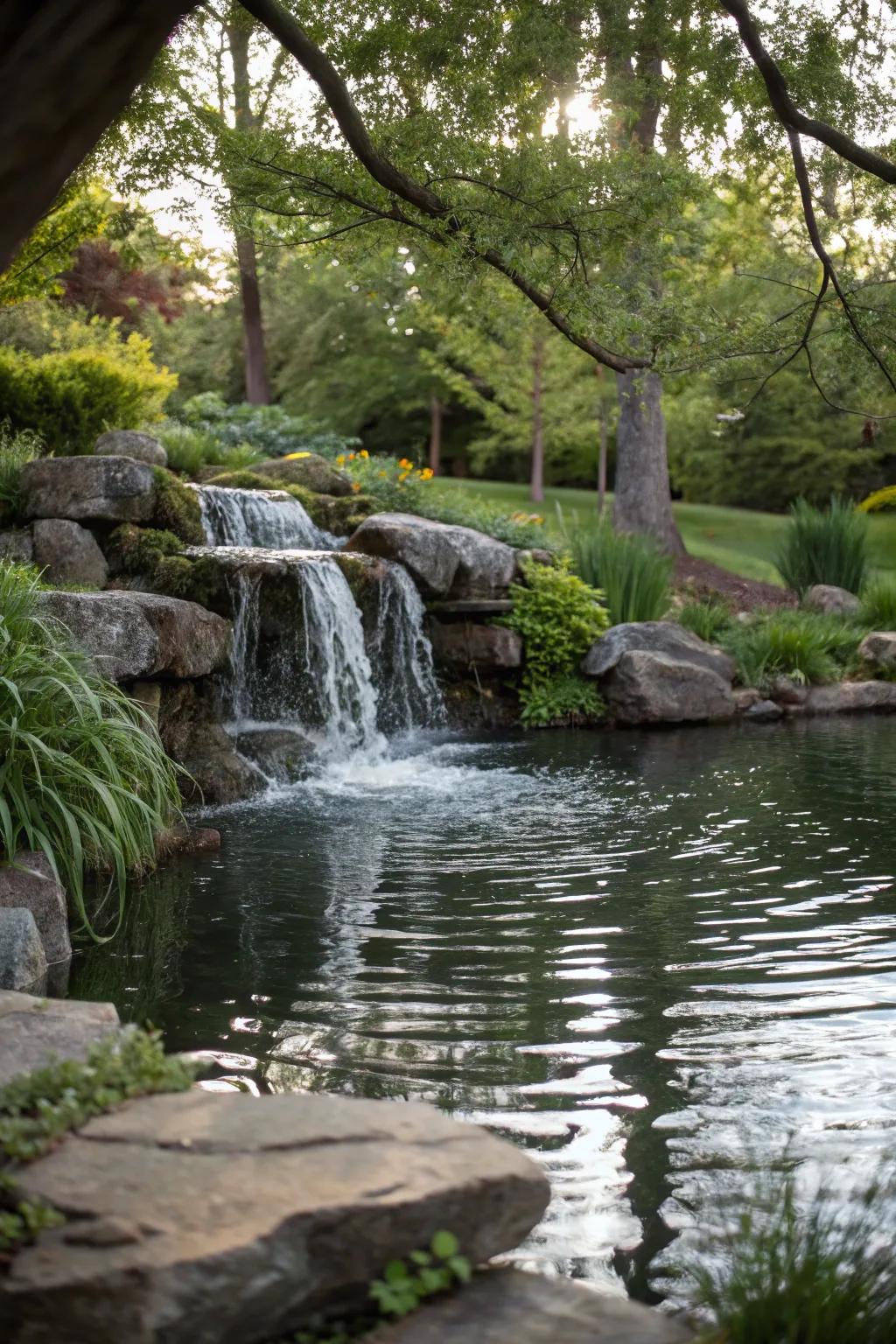 A mini pond with a falling spring feature for added peace.