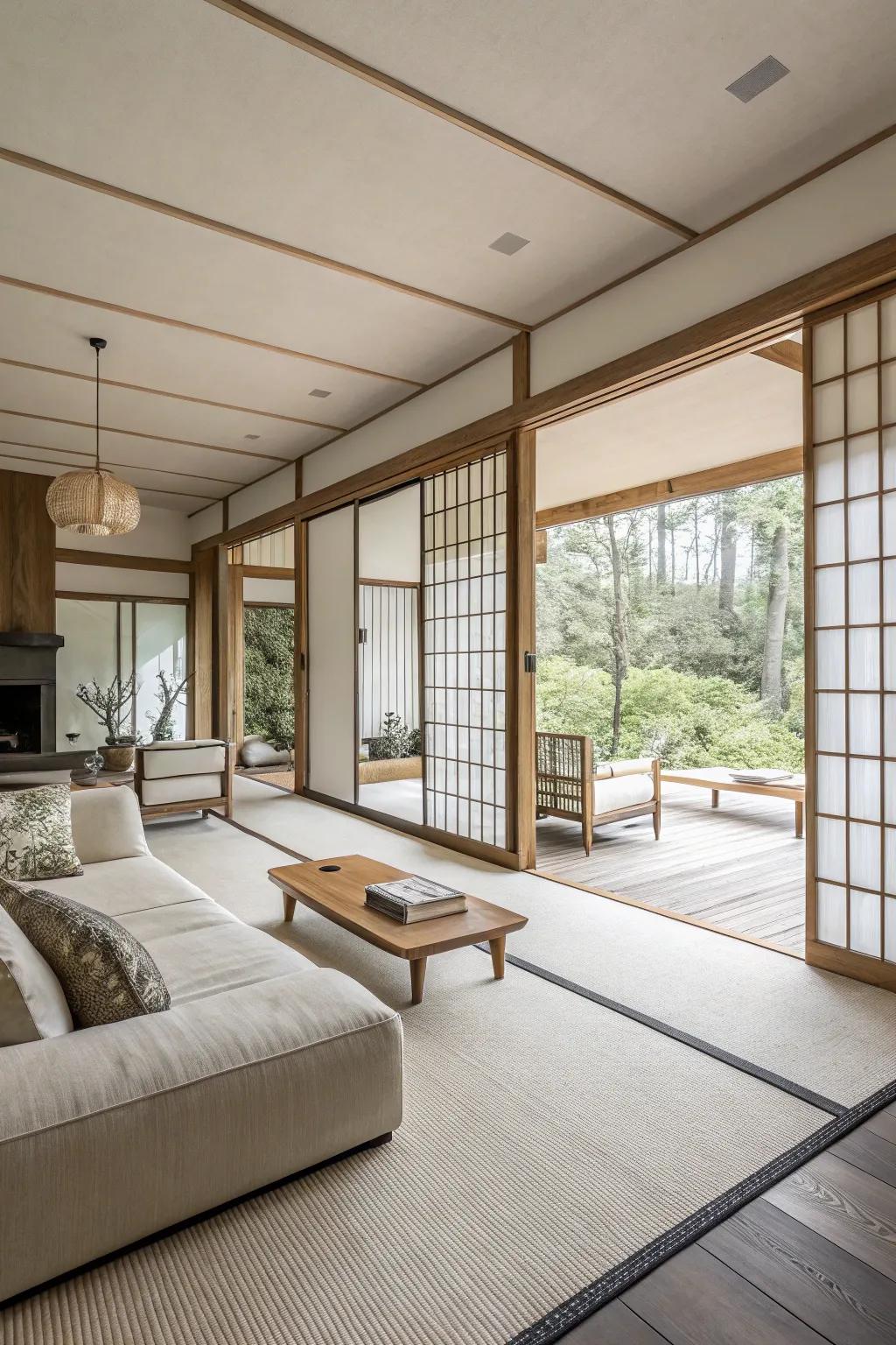 Unrestricted zones in a minimalist living space amplify the sentiment of liberty and flow.
