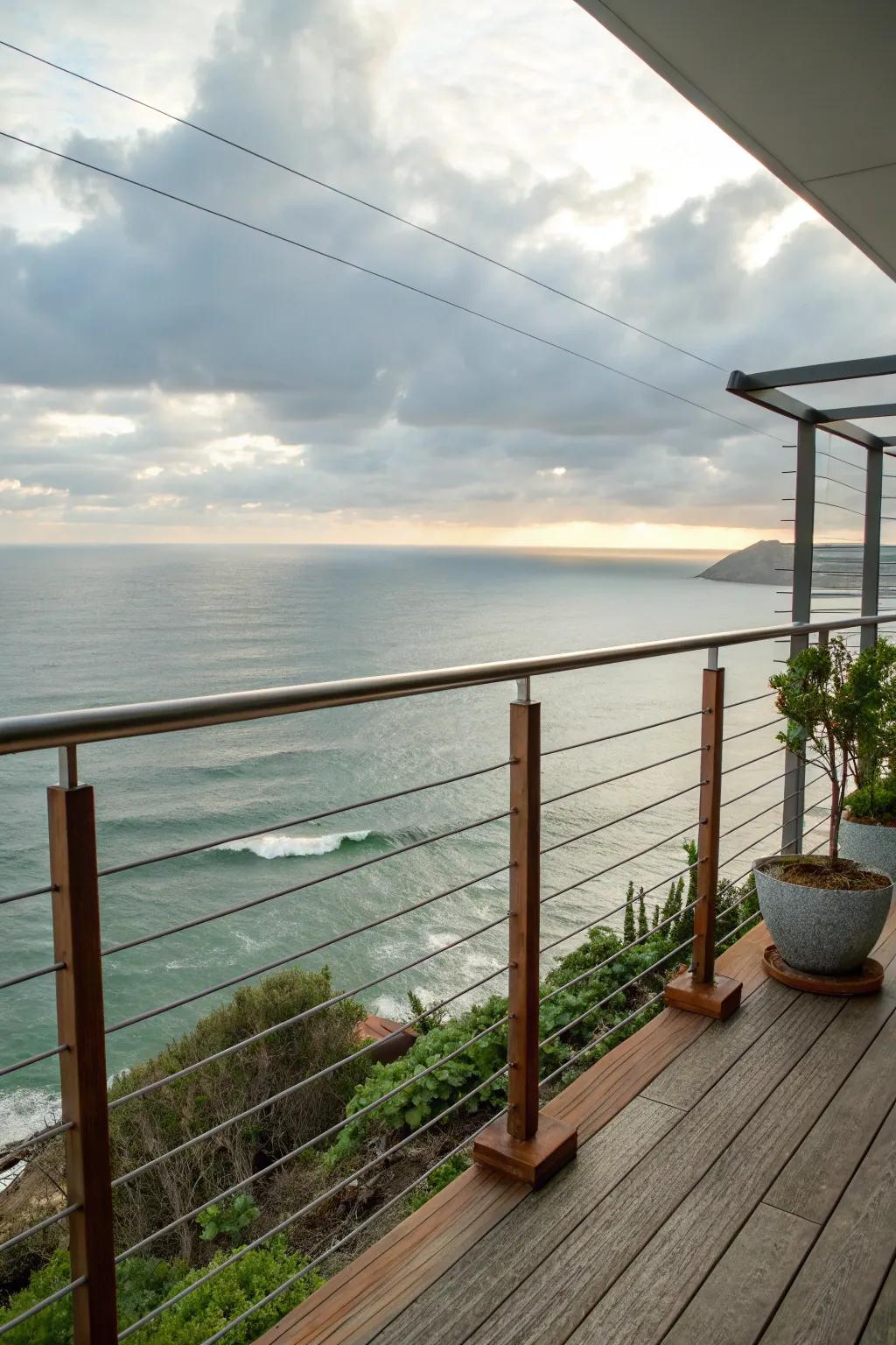 Open cable borders on a balcony with sea view