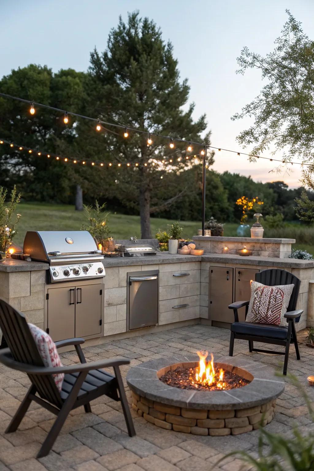 A fire pit adds coziness and flair to your BBQ area.