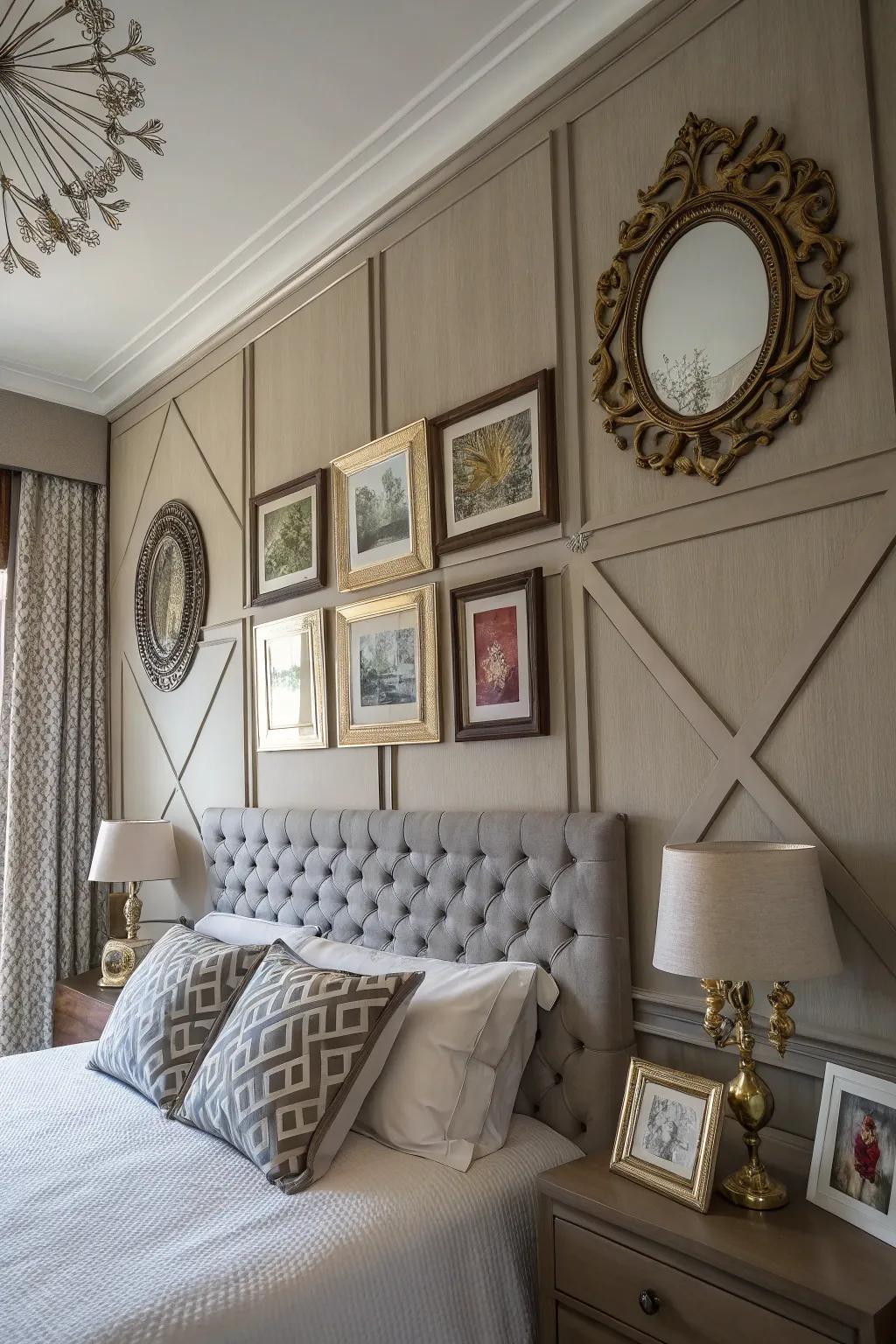 Ornate embellishments like mirrors add layers and dimension.