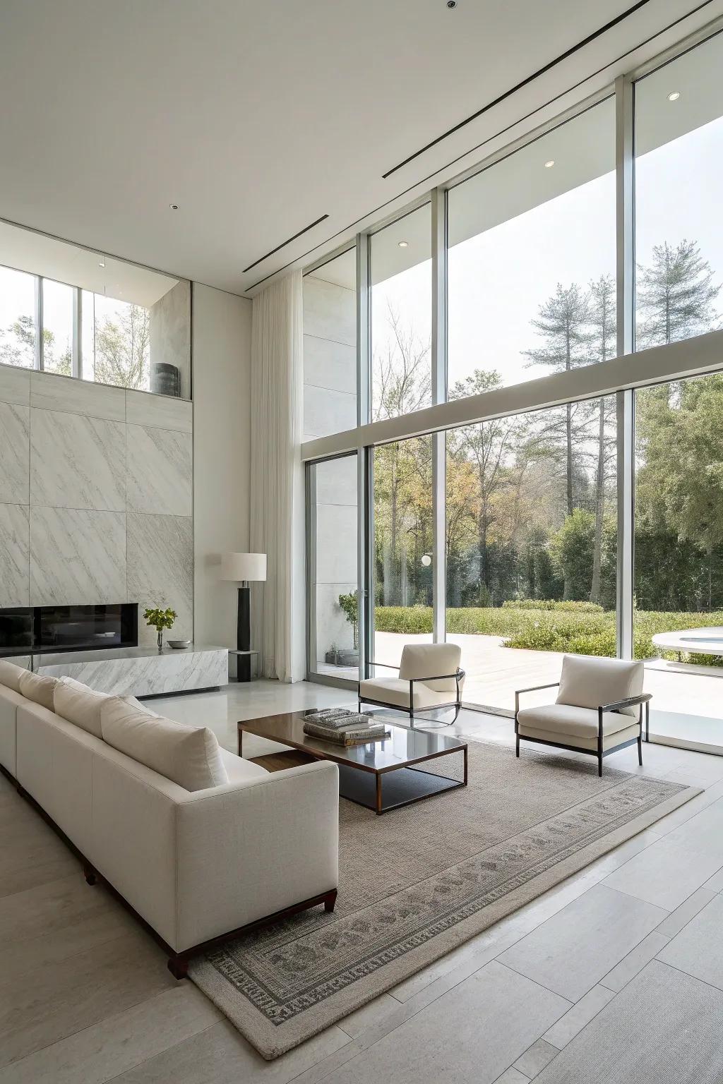 A minimalist contemporary interior characterized by crisp lines and sparse ornamentation.