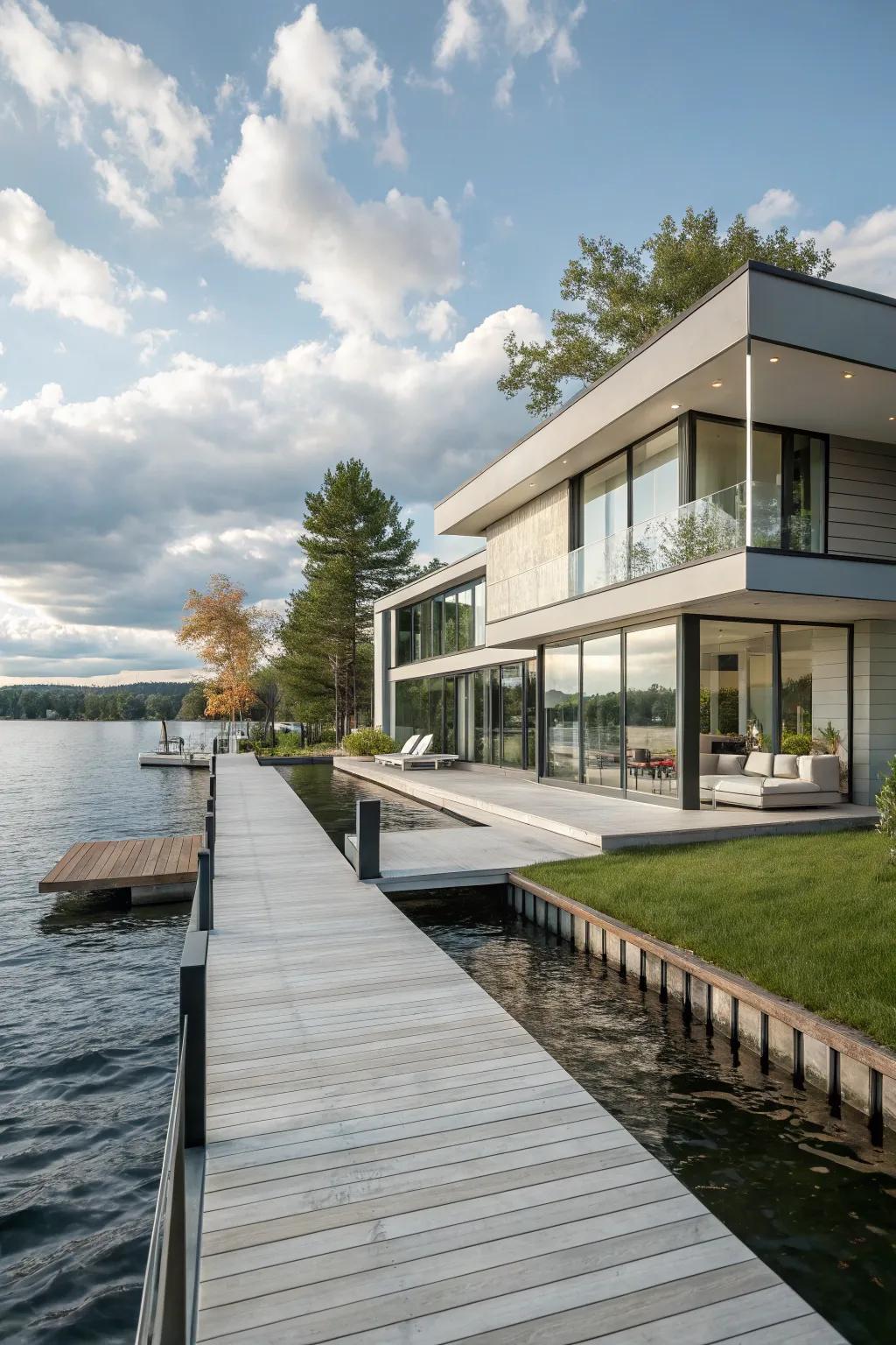 Contemporary architecture adds sophistication to lakeside living.