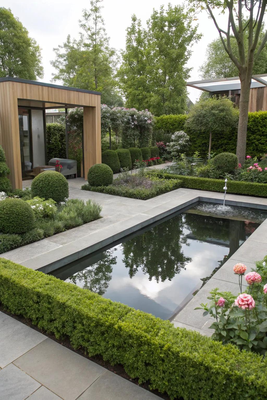 Aquatic accents enhance tranquility in contemporary landscape designs.