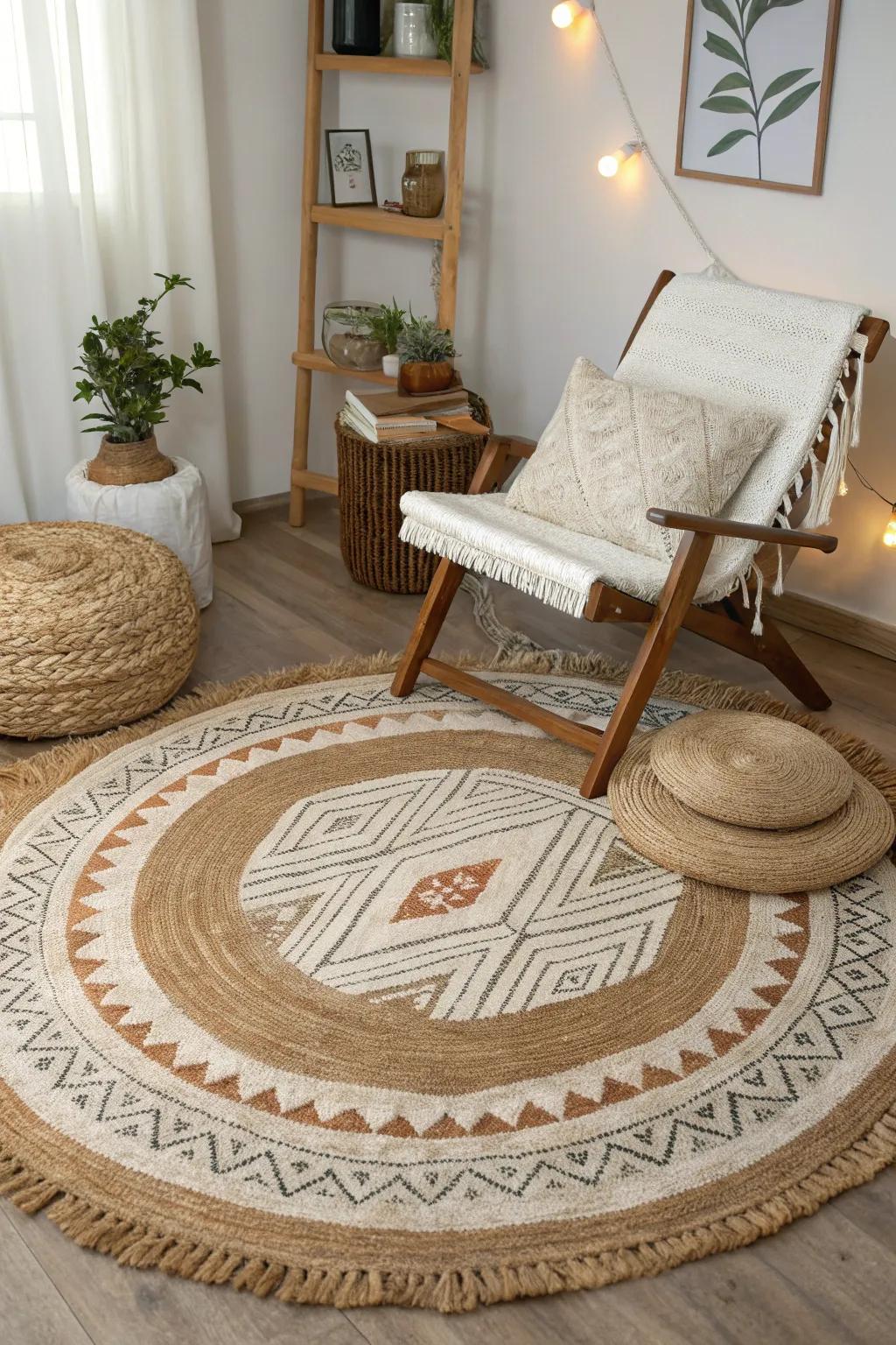 Arranged rugs contribute surface interest and a welcoming vibe.