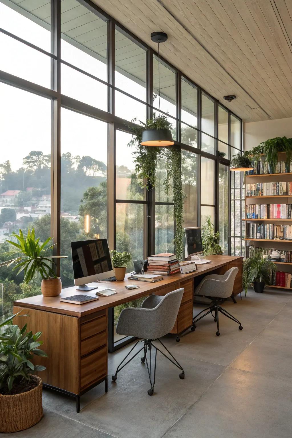 Sunlight elevates the vibe and energy in a rustic office.
