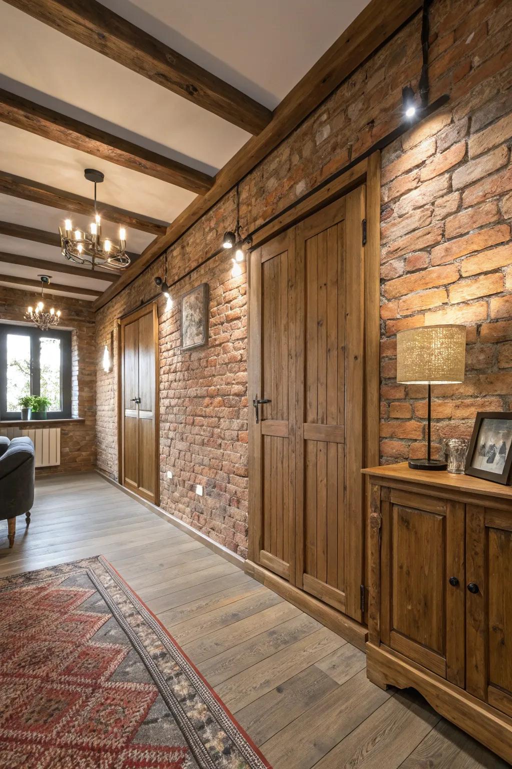 Uncovered brick and lumber provide an industrial-chic aesthetic.