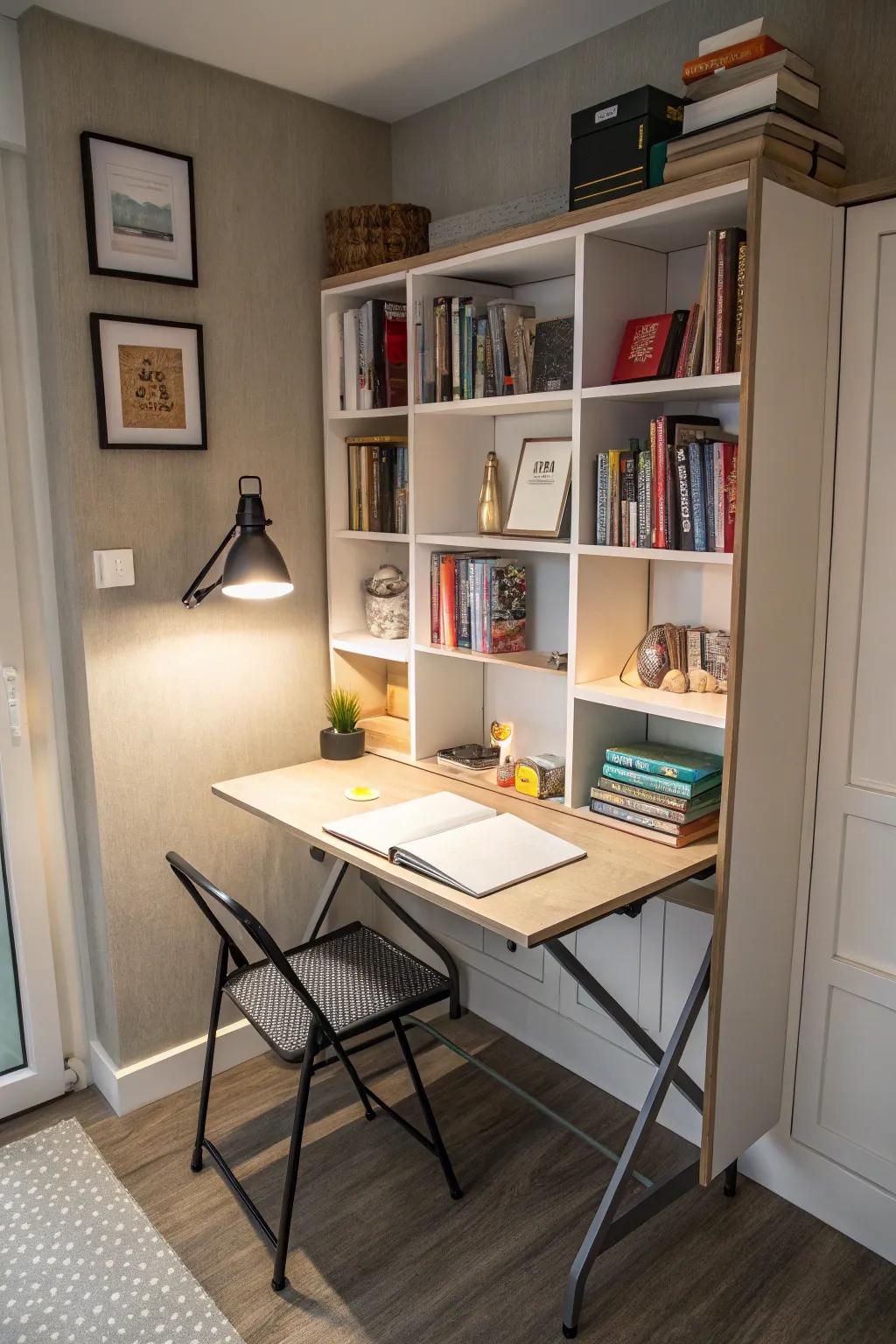 A space-maximizing study area featuring clever storage solutions.