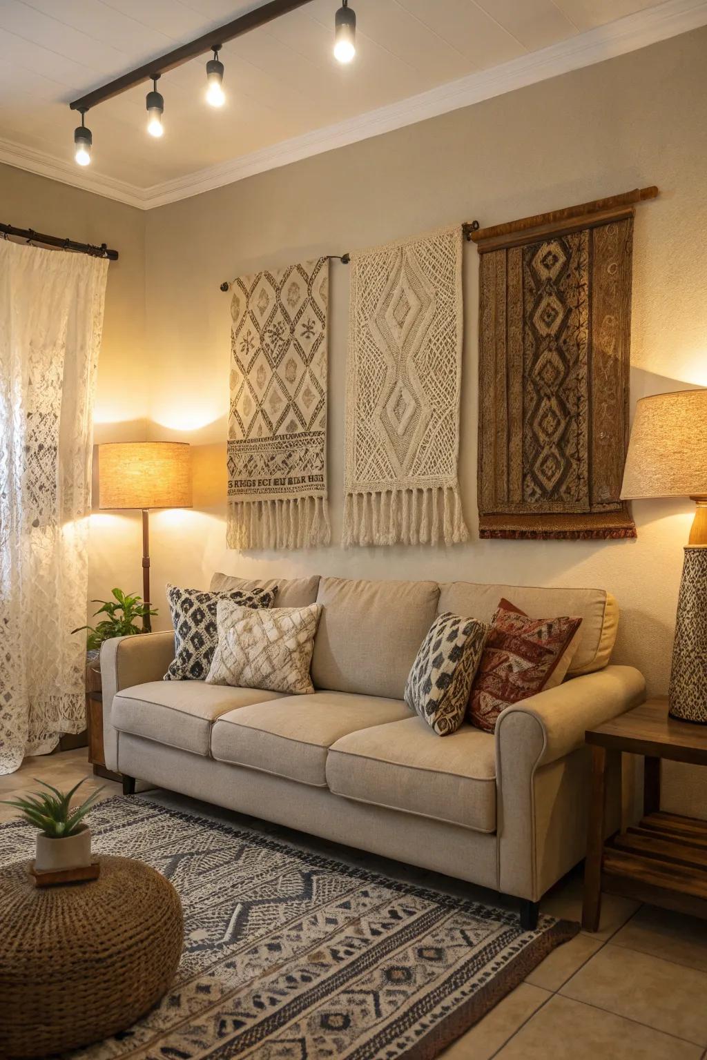 Textured hangings create warmth and charm.