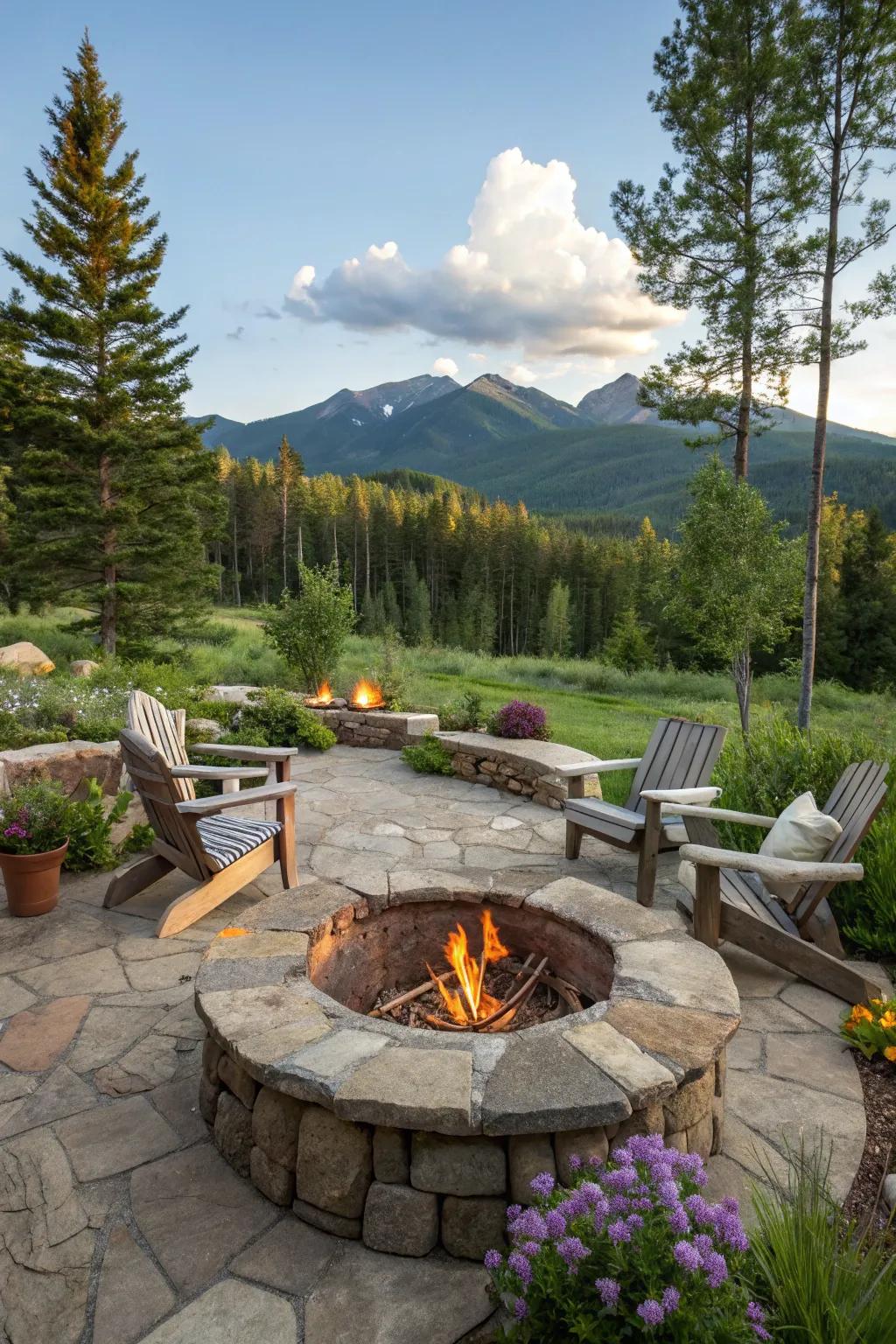 A lovely stone fire pit perfect for cozy evenings in the mountains.