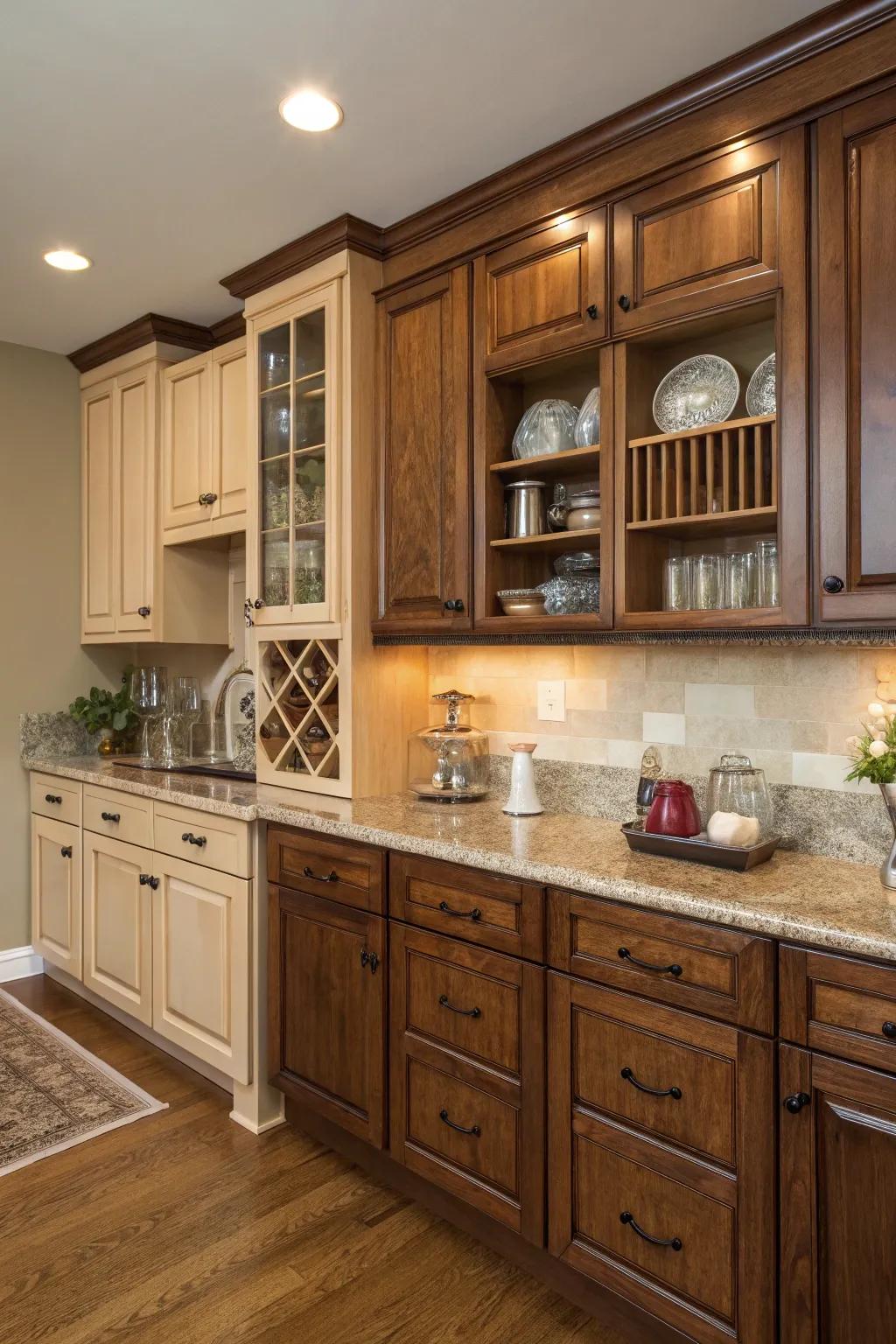 A dynamic dual-hue cabinet composition.
