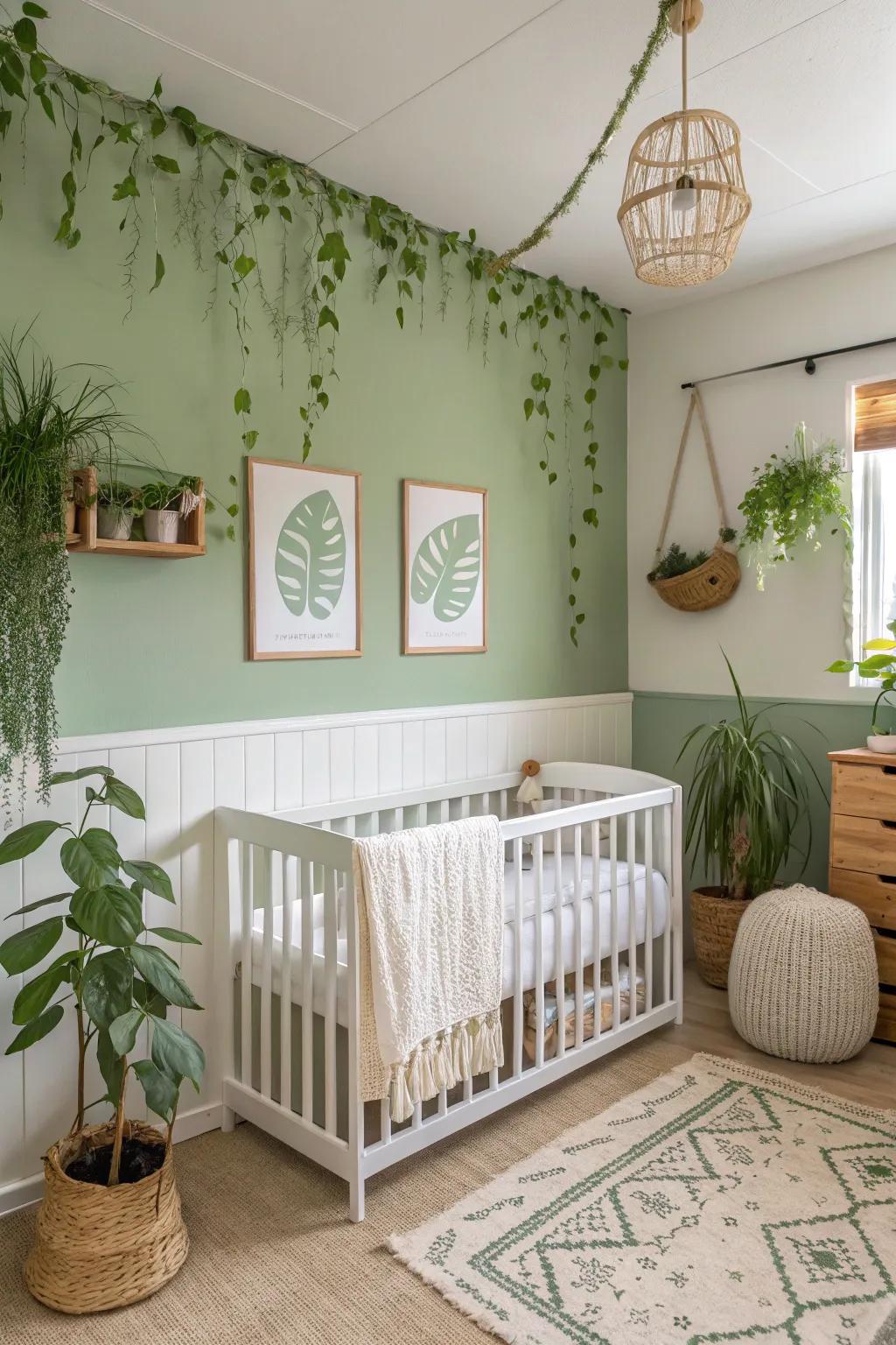 A revitalizing nursery featuring delicate emerald hints.
