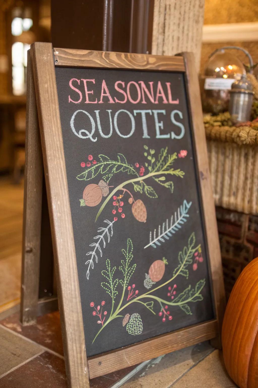 Seasonal sayings displayed on a chalkboard, injecting a hint of inspiration.