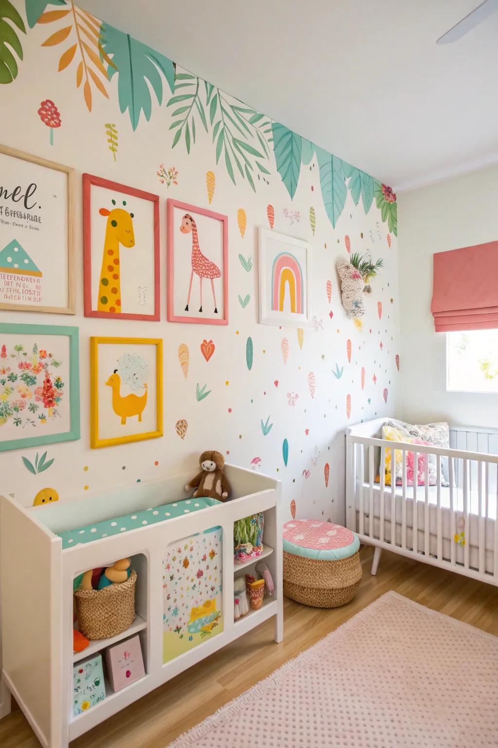 Wall decor transforms the nursery, adding charm and character.