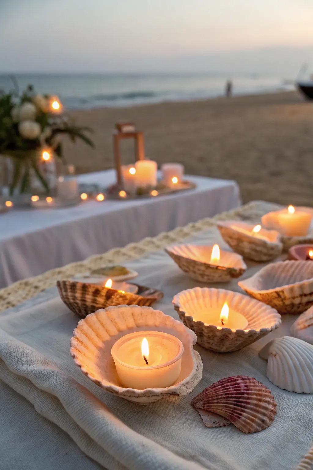Seashell lights that add a cozy and welcoming glow to the celebration's decor.