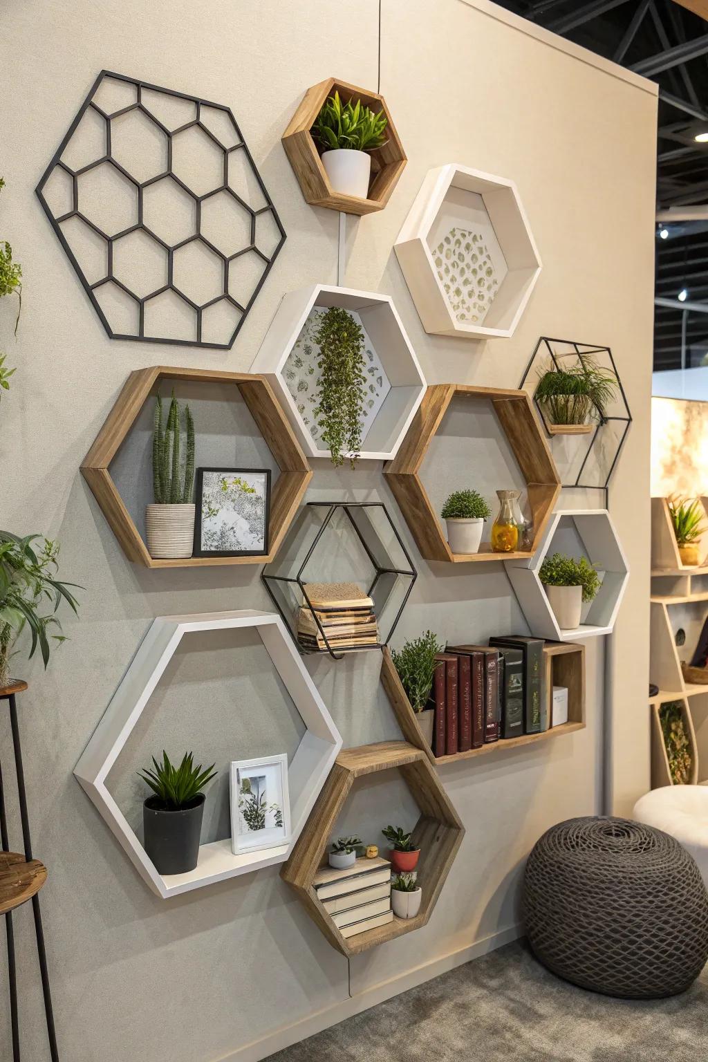 Geometric forms fashion a striking wall panorama.
